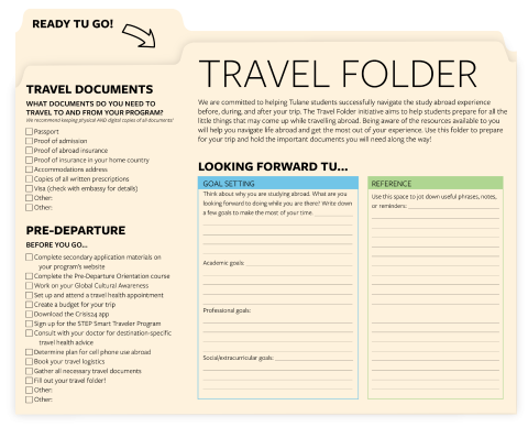 A preview of the Travel Folder, with a manilla background and black text.
